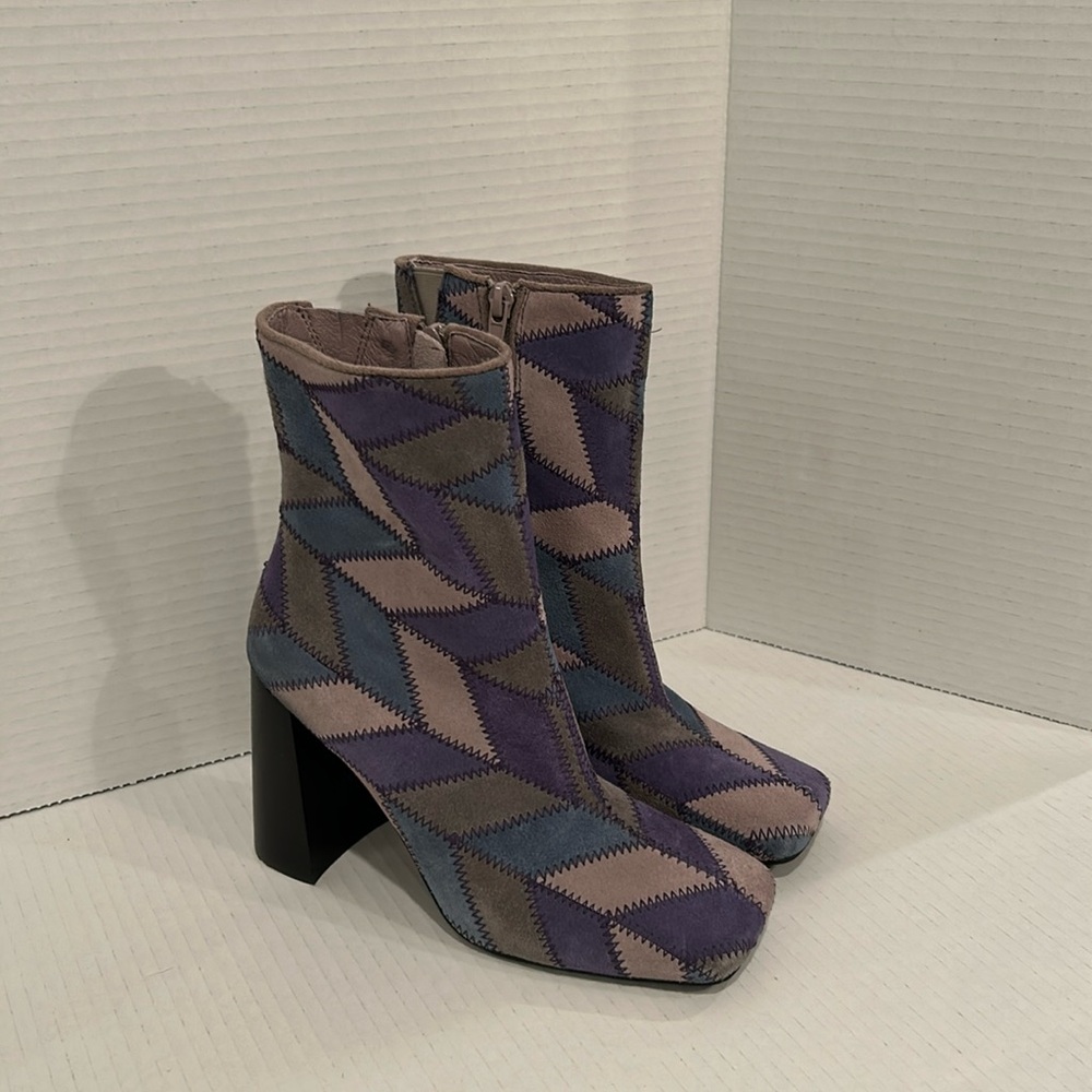 Jeffrey Campbell Verus Patchwork Suede Y2K Heeled Boots 5.5 NWOT